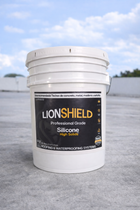 Lionshield silicone roofing product on a roof with a blue sky background